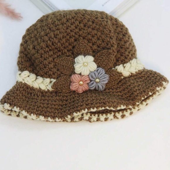 Handmade Floral Crochet Knit Beanie Hat - Picture 7 of 8